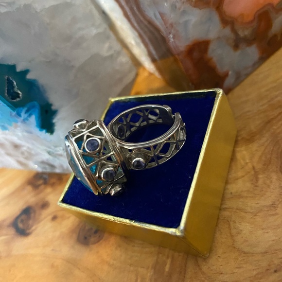 Bold Genuine Vintage Sajen 925 Rutilated Blue quartz Amethyst Ring - Picture 5 of 6